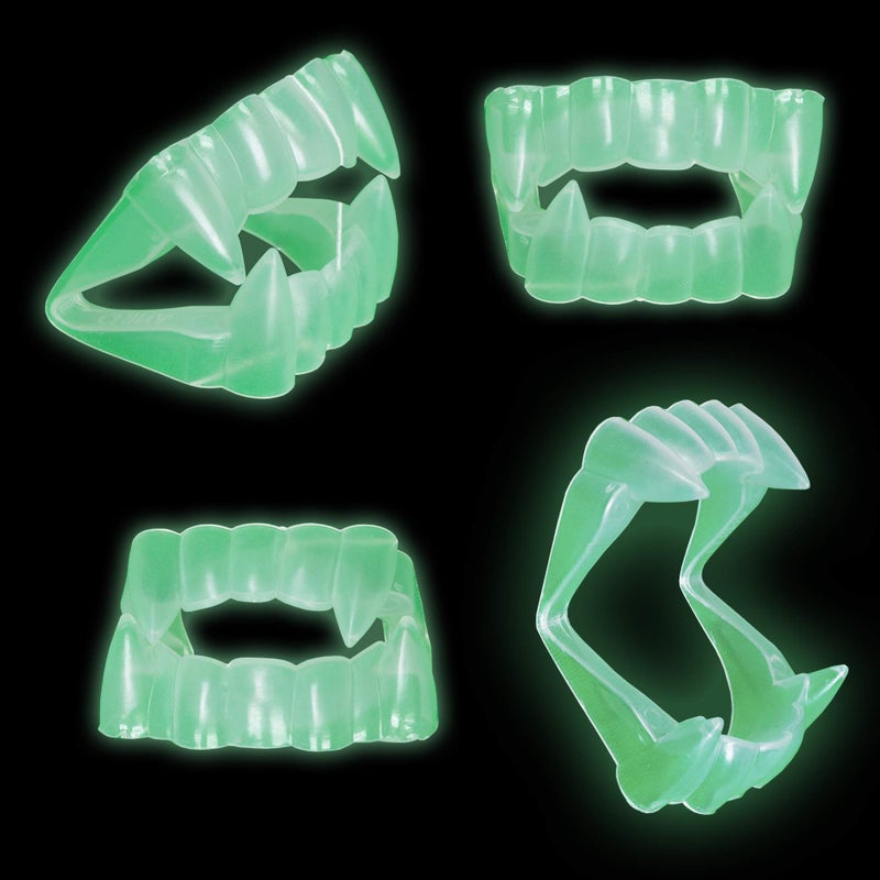 Skeleteen Vampire Teeth Clear Fangs - Glow in The Dark Glowing Transparent Dracula Teeth - 12 Pack - Image 4